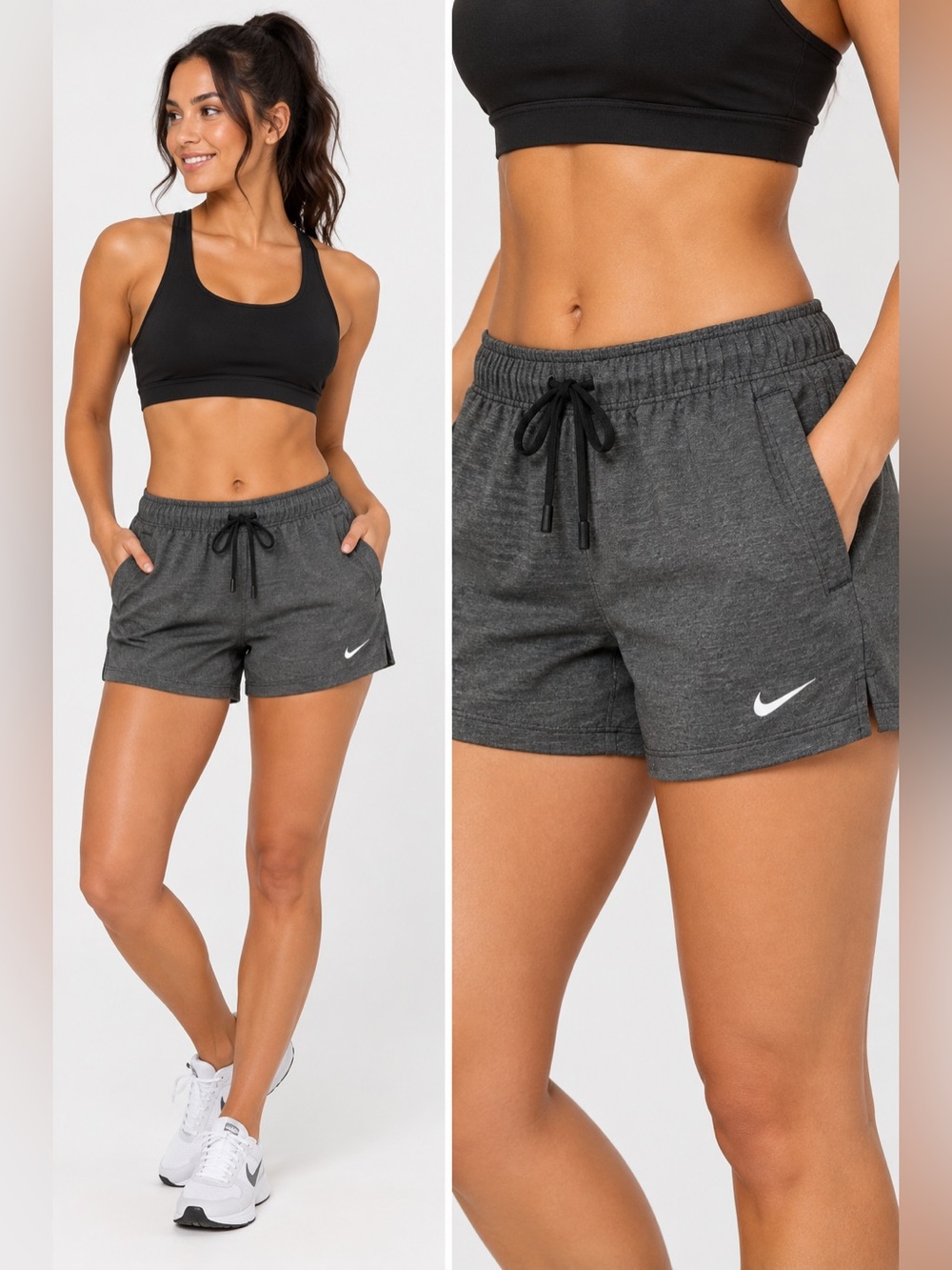 Nike Dri-FIT Women’s Gray Running Shorts Medium Drawstring Athletic Gym